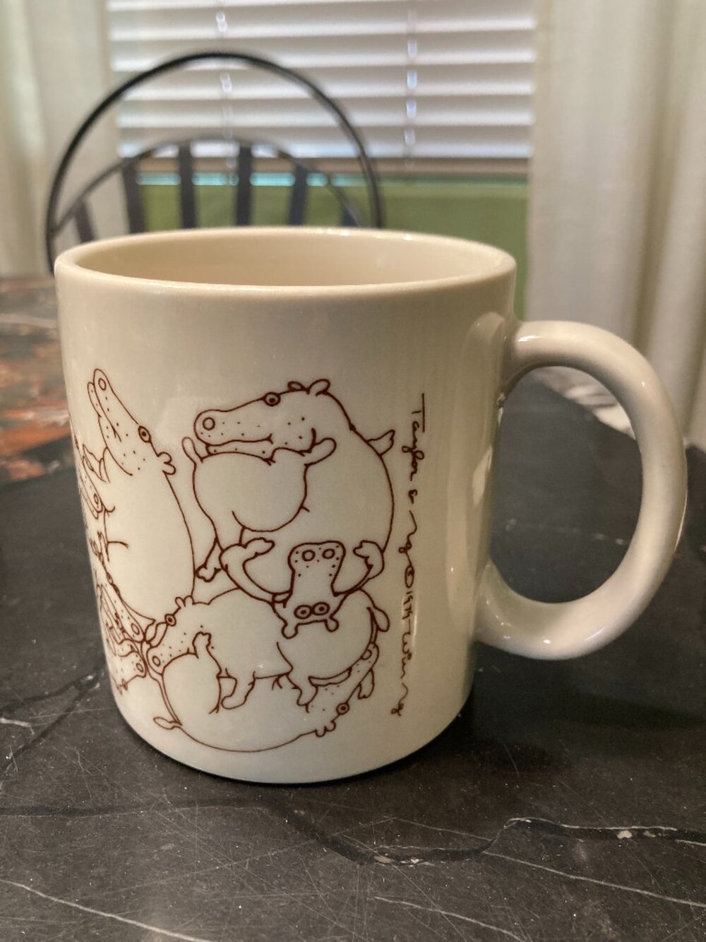 Vintage 1979 Taylor & Ng "Naughty Hippos" ceramic coffee mug